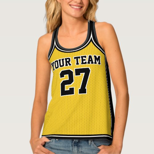 Sports Team Name Number Yellow Dot Basketball Tank Top