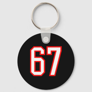 Sports Team Number #67 White Red Varsity Number 67 Keychain