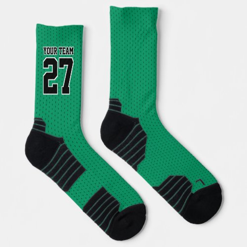 Sports Team Number Green Black Dotted Basketball Socks