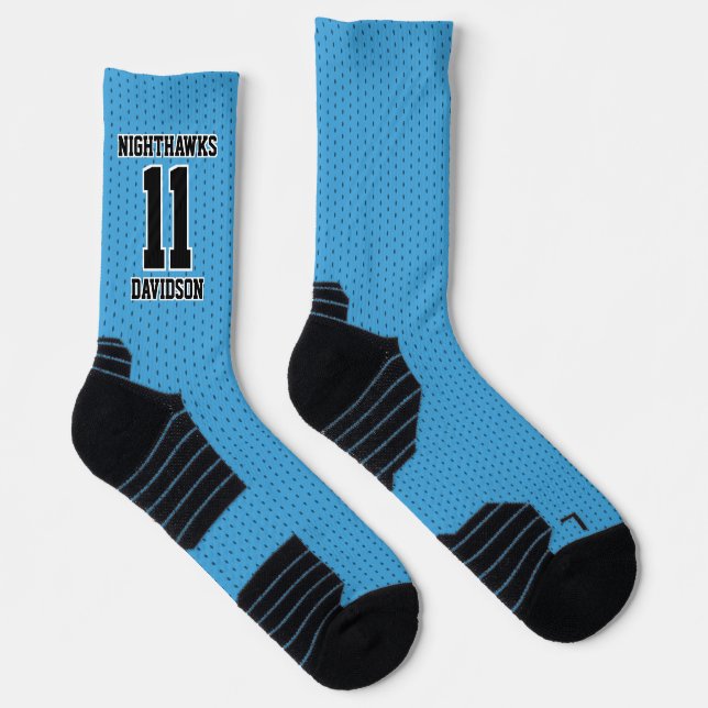 Sports Team Number Name Light Blue Dotted Soccer Socks (Right)