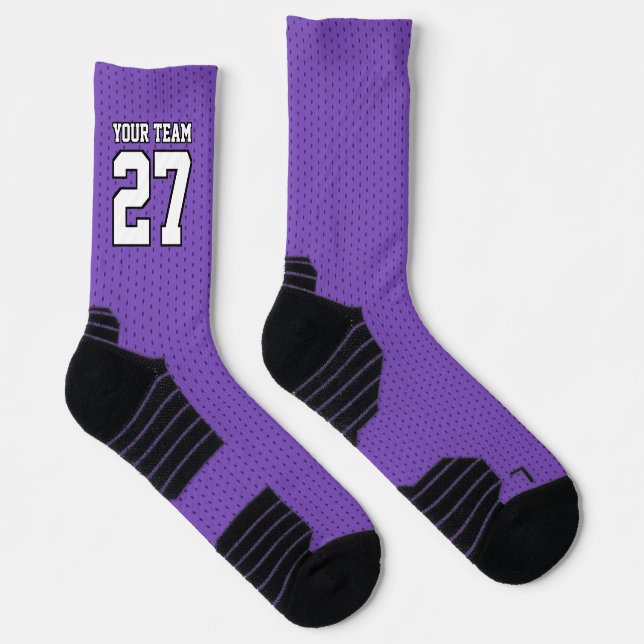 Sports Team Number Purple White Dotted Basketball Socks (Right)