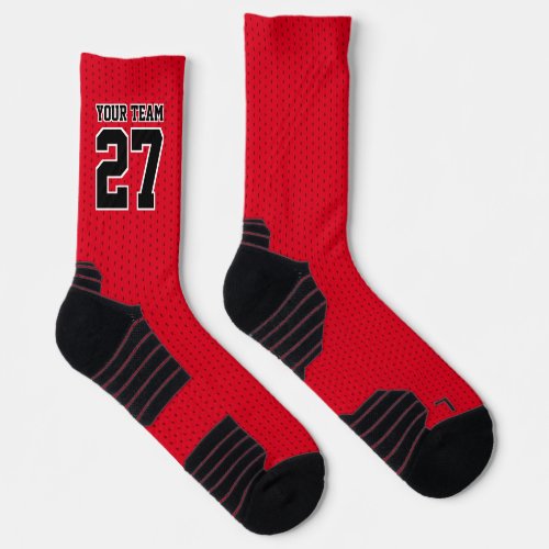 Sports Team Number Red Black Dotted Basketball Socks