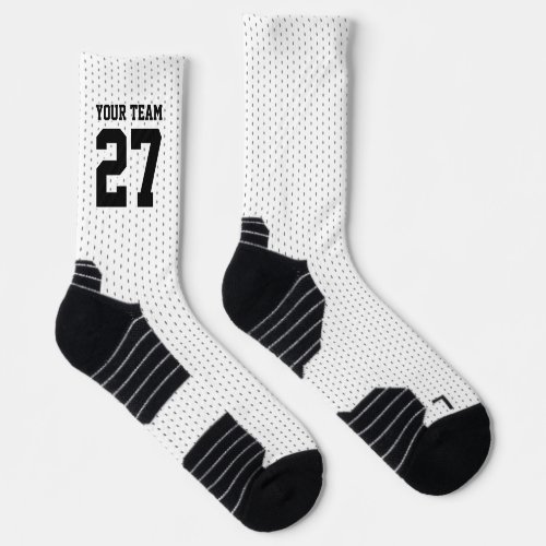 Sports Team Number White Black Dotted Basketball Socks