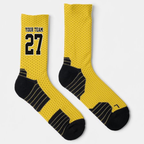 Sports Team Number Yellow Black Dotted Basketball Socks