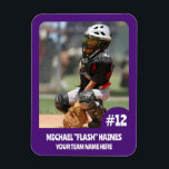 Sports Team Player (3"x4"in) Photo Magnet<br><div class="desc">Custom purple (3" x 4"in) team sports magnets! Add your photo, number, name, and team. Make them for team players and give them to your fans. Ideal for any kind of sport or activity, especially baseball, softball, tee ball, little league, volleyball, football, soccer, track and field, gym sports, or any...</div>
