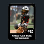 Sports Team Player (3"x4"in) Photo Magnet<br><div class="desc">Custom (3" x 4"in) team sports magnets! Add your photo, number, name, and team. Make them for team players and give them to your fans. Ideal for any kind of sport or activity, especially baseball, softball, tee ball, little league, volleyball, football, soccer, track and field, gym sports, or any team....</div>
