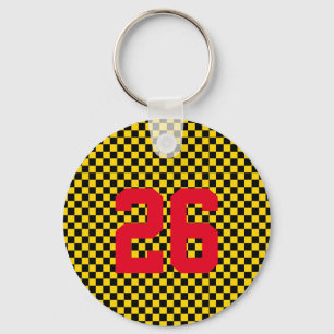 Sports Team Player NUMBER Checkerboard Fan Club Keychain