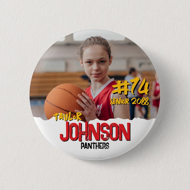 Sports Team Senior Night Custom Color Photo Button (Front)