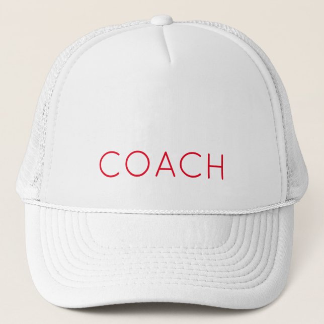 Sports Team Spirit COACH Gift Custom text Red  Trucker Hat (Front)