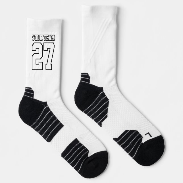 Sports Team White Name Number Basketball Socks (Right)