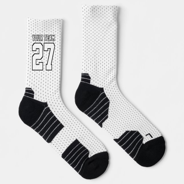 Sports Team White Name Number Basketball Socks (Right)