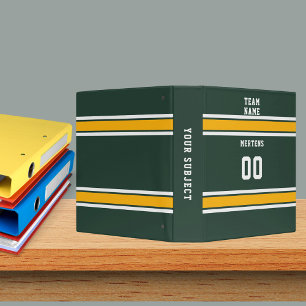 Sports Team Your Name Number Green Gold White 3 Ring Binder