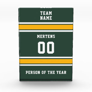 Sports Team Your Name Number Green Gold White Acrylic Award