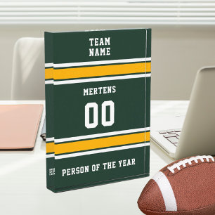 Sports Team Your Name Number Green Gold White Acrylic Award