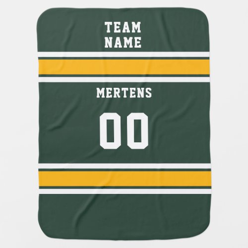 Sports Team Your Name Number Green Gold White Baby Blanket