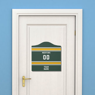 Sports Team Your Name Number Green Gold White Door Sign
