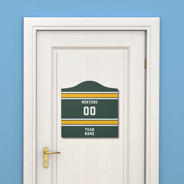 Sports Team Your Name Number Green Gold White Door Sign (Sports Team Your Name Number Green Gold White Door Sign)