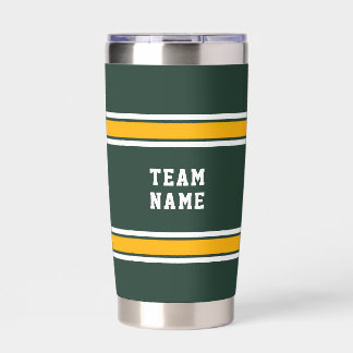 Sports Team Your Name Number Green Gold White Insulated Tumbler