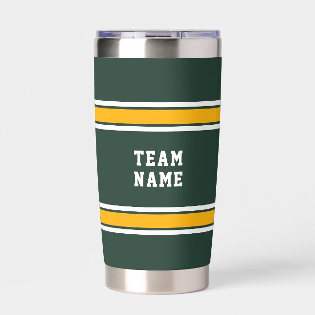 Sports Team Your Name Number Green Gold White Insulated Tumbler (Front)