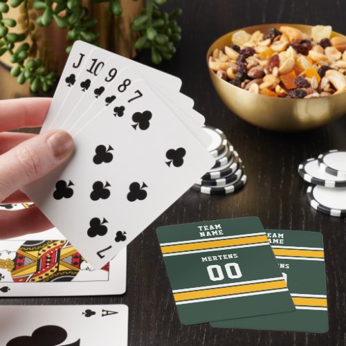 Sports Team Your Name Number Green Gold White Poker Cards