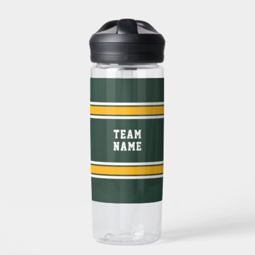Sports Team Your Name Number Green Gold White Water Bottle