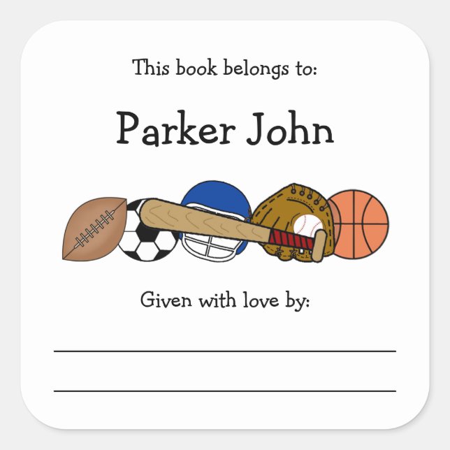 Sports Theme baby shower bookplate with name (Front)