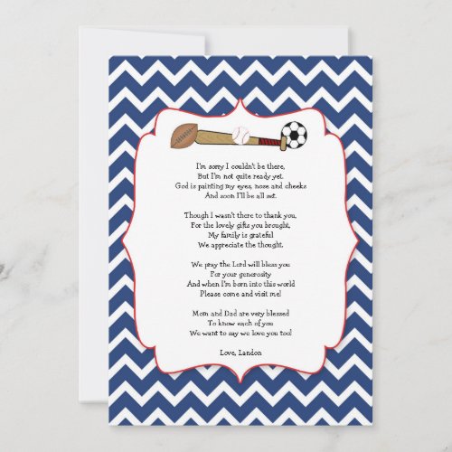 Sports theme baby shower gift POEM thank you note