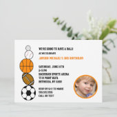 Sports Theme Balls Photo Birthday Party Invite (Standing Front)