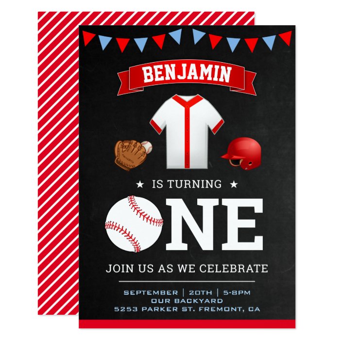 Sports Theme Baseball Player 1st Birthday Party Invitation | Zazzle.com