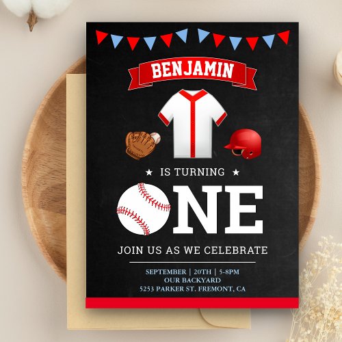 Sports Theme Baseball Player 1st Birthday Party Invitation Postcard