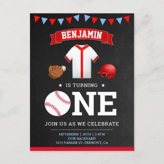 Sports Theme Baseball Player 1st Birthday Party Invitation Postcard
