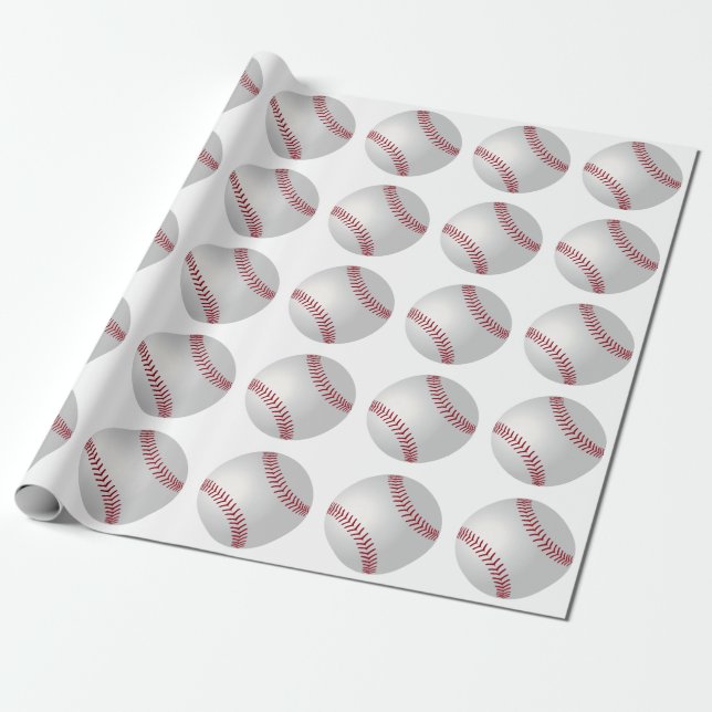 Sports Theme Baseball Wrapping Paper (Unrolled)