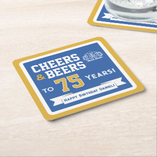 Sports Theme Beers and Cheers Birthday Party Squar Square Paper Coaster