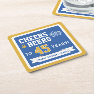Sports Theme Beers and Cheers Birthday Party Squar Square Paper Coaster