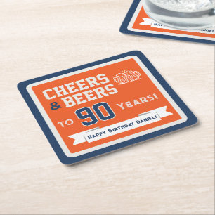 Sports Theme Beers and Cheers Birthday Party Squar Square Paper Coaster