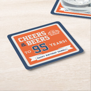 Sports Theme Beers and Cheers Birthday Party Squar Square Paper Coaster