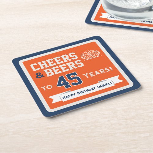 Sports Theme Beers and Cheers Birthday Party Squar Square Paper Coaster