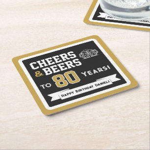 Sports Theme Beers and Cheers Birthday Party Square Paper Coaster
