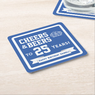 Sports Theme Beers and Cheers Birthday Party Square Paper Coaster