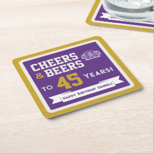 Sports Theme Beers and Cheers Birthday Party Square Paper Coaster