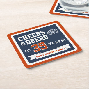 Sports Theme Beers and Cheers Birthday Party Square Paper Coaster