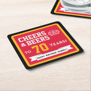 Sports Theme Beers and Cheers Birthday Party Square Paper Coaster