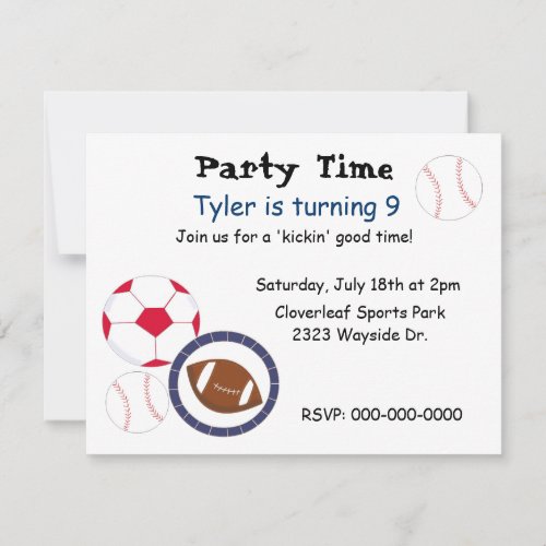 Sports Theme Birthday Party Invitation