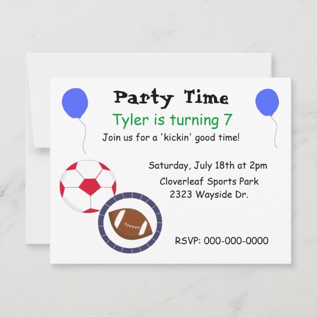 Sports Theme Birthday Party Invitation (Front)