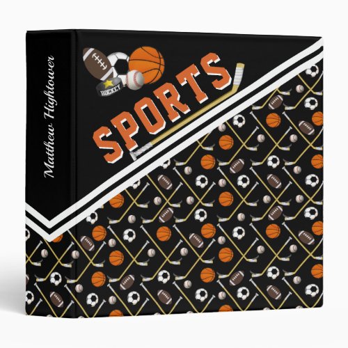 Sports Theme Black Pattern Name 3 Ring Binder