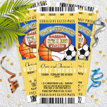 Sports Theme (blue/yellow) Party Baby Shower Invitation<br><div class="desc">Customize your own championship tickets for your own sports themed party baby shower!</div>