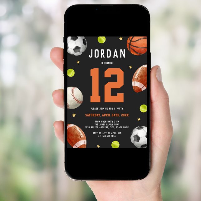 Sports Theme Boys Modern Birthday Party  Invitation (Front Digital)