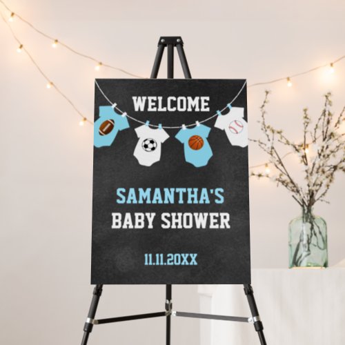 Sports Theme Chalkboard Blue Boy Baby Shower Foam Board