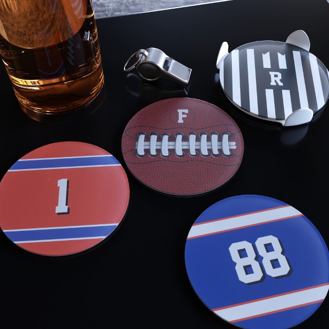 Sports Theme Football Team Player Coaster Set (Perfect for gift for Football Season. Just add your initials/number)