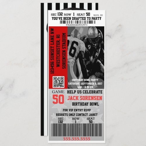 Sports Theme Football Ticket Birthday Party Invitation